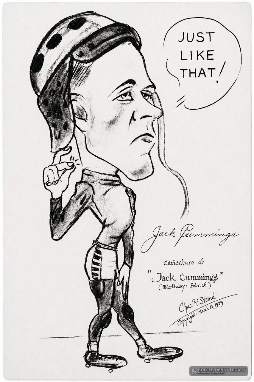 Jack Cummings Roller Skater Caricature, 1939
