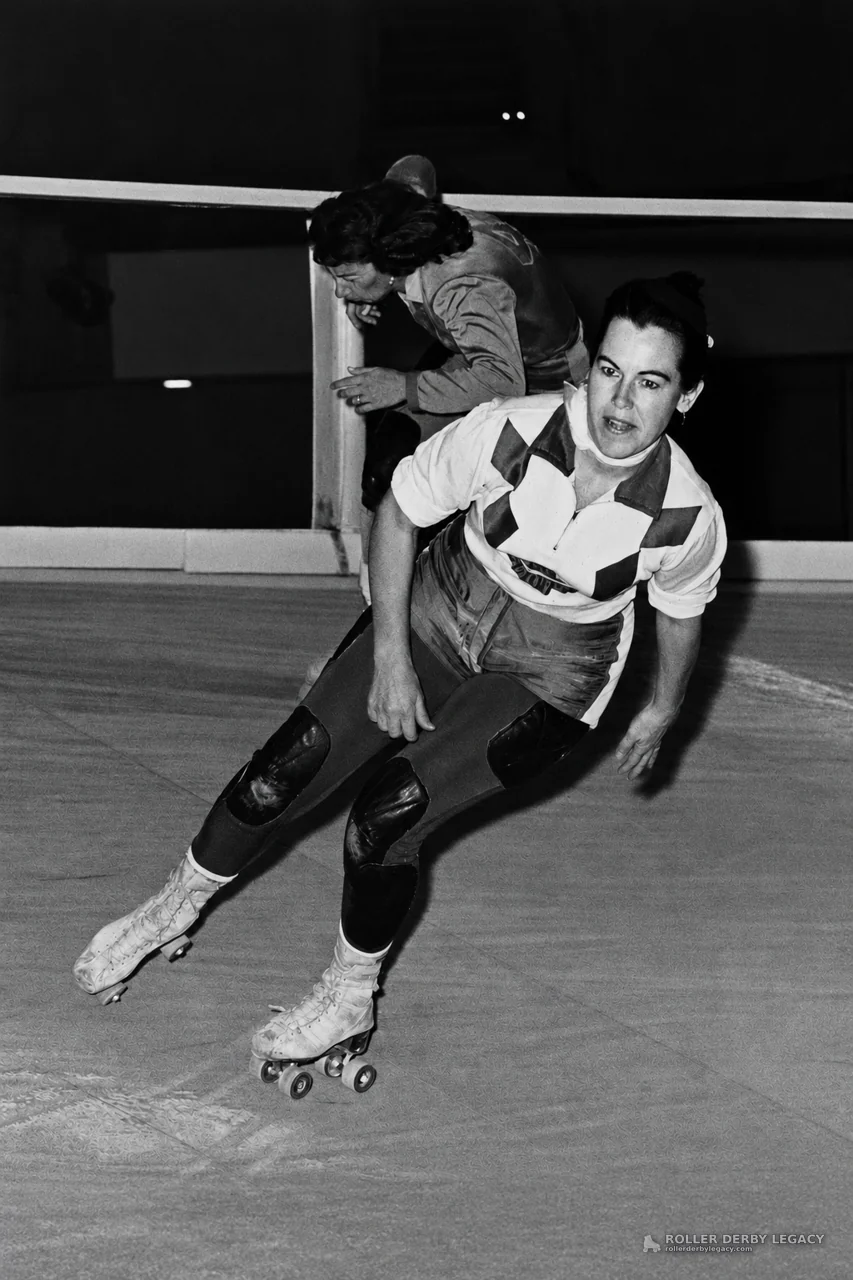 Roller derby action photograph from the Loretta Behrens Nass Collection