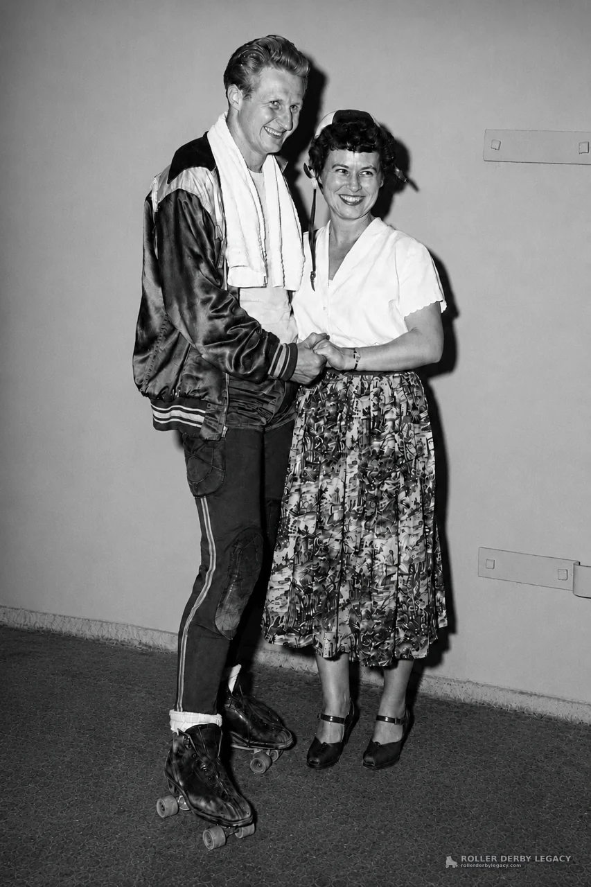 Posed Portrait of a Roller Skater Holding Hands Indoors
