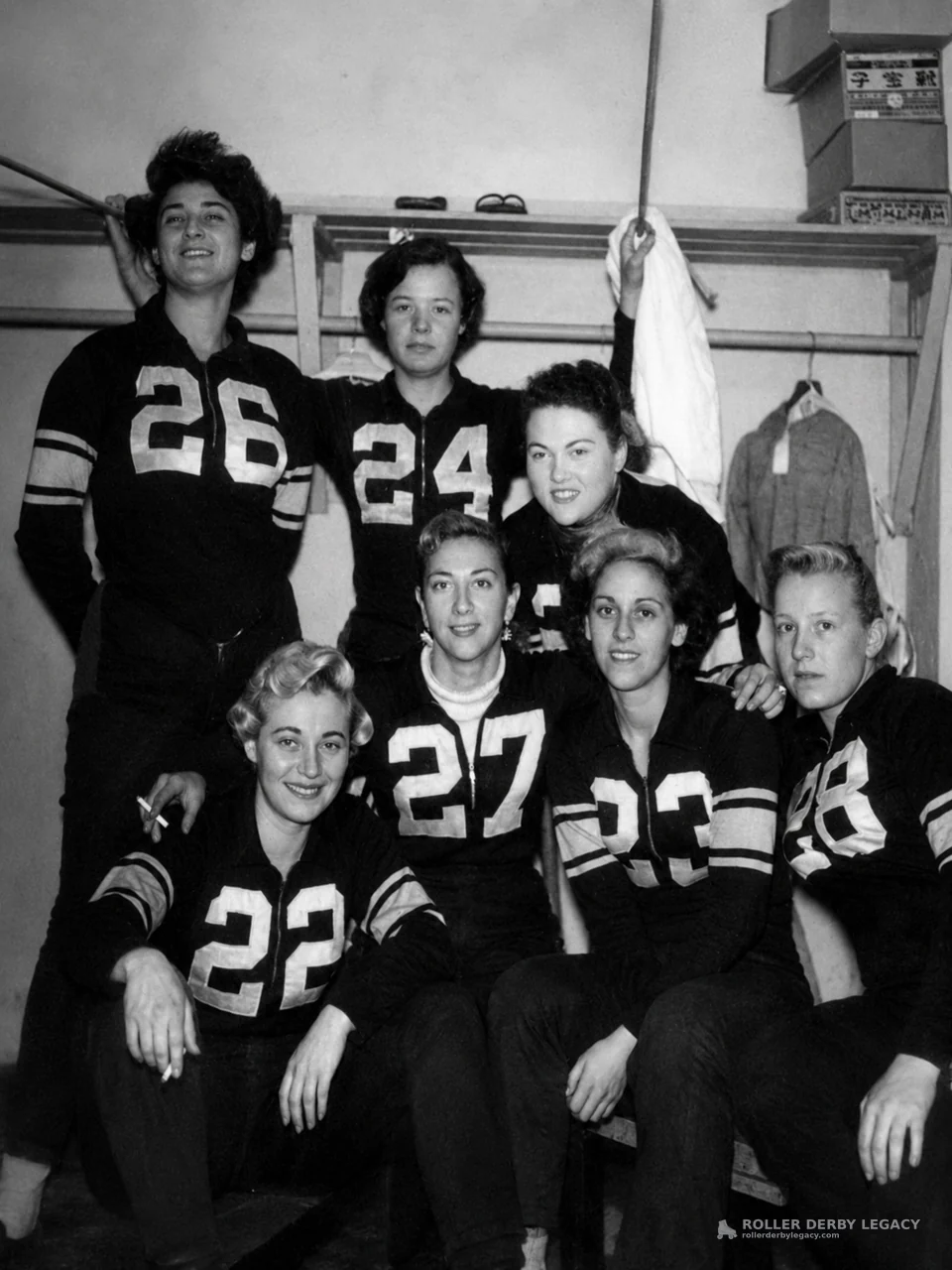 Roller derby group photograph from the Loretta Behrens Nass Collection