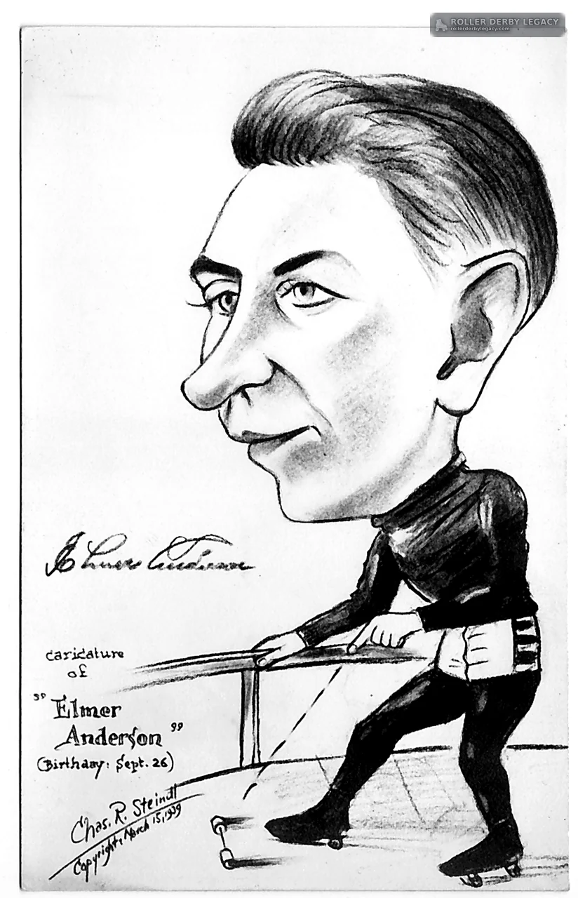 Caricature of Elmer Anderson on Roller Skates
