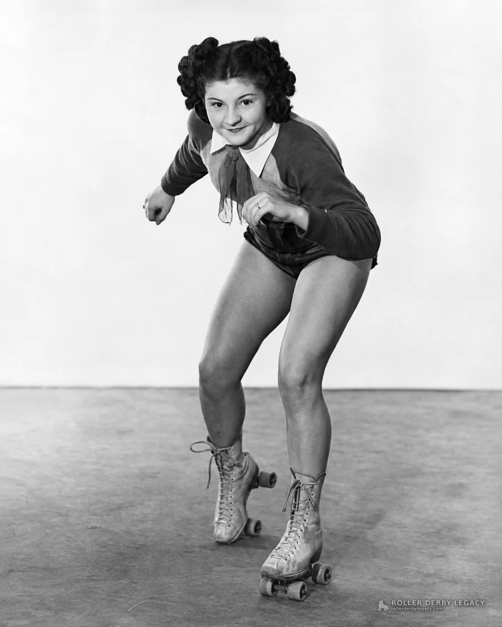 Studio Portrait of a Woman in Quad Roller Skates