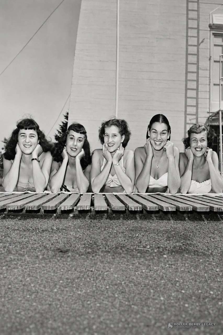 Five Women Posing Outdoors in Swimsuits