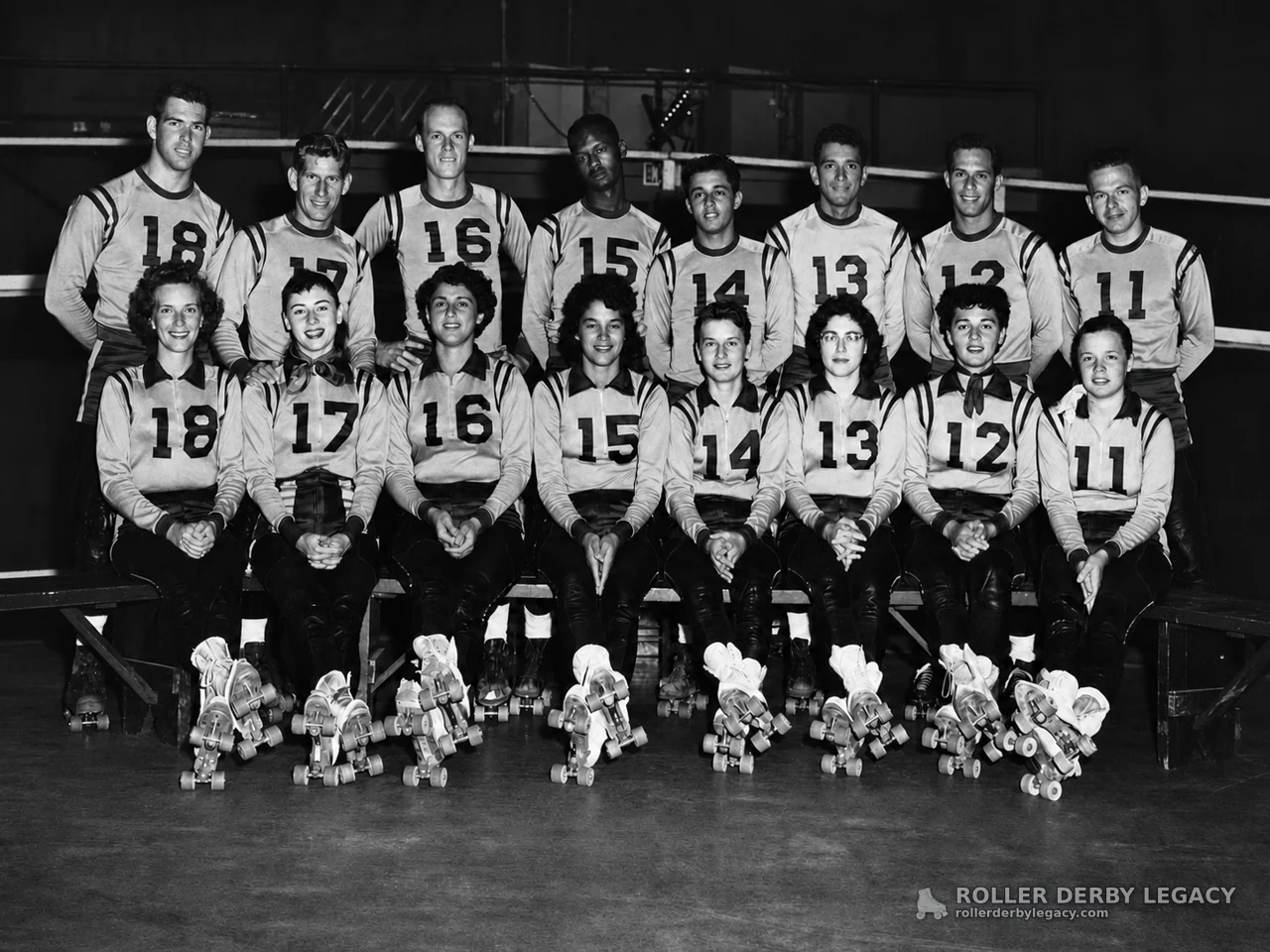 Roller derby group photograph from the Loretta Behrens Nass Collection