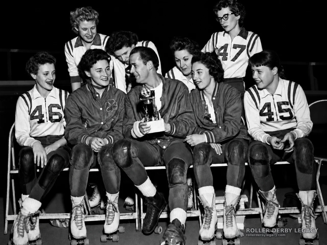 Roller derby group photograph from the Loretta Behrens Nass Collection
