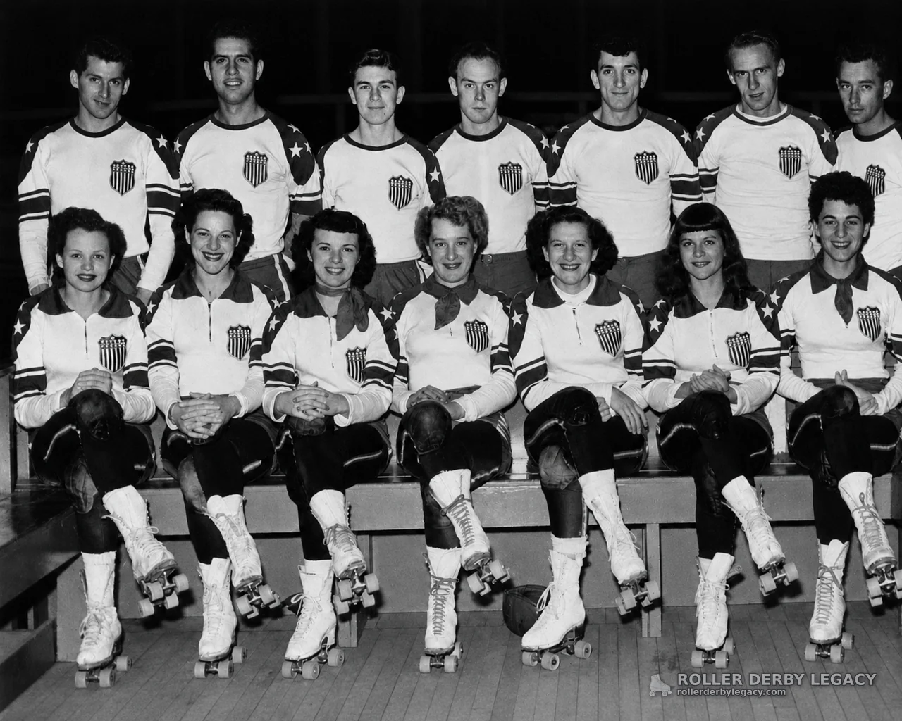 Uniformed Roller Skaters Group Portrait