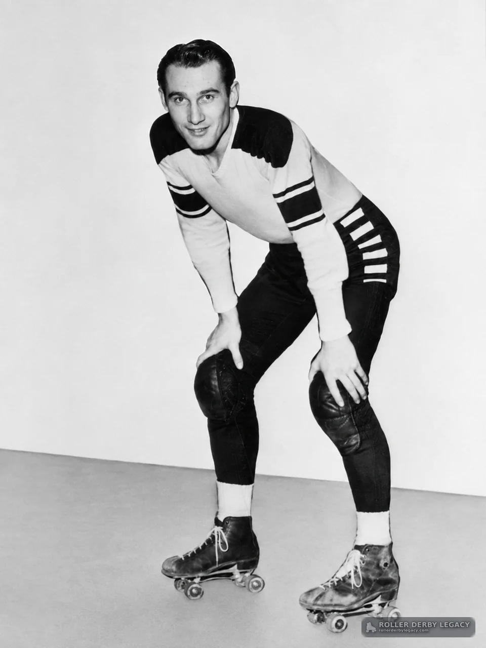 Unidentified Roller Skater in Striped Uniform
