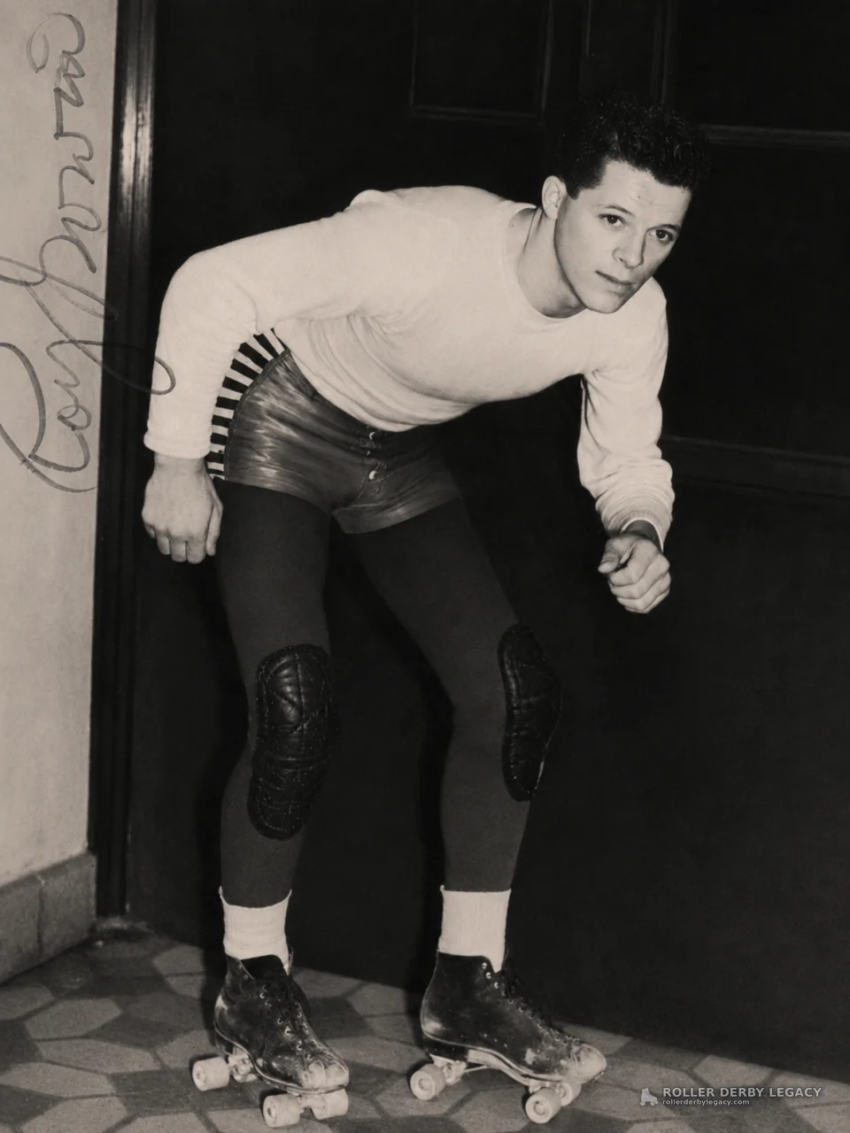 Roller Skater in Crouched Stance Indoors