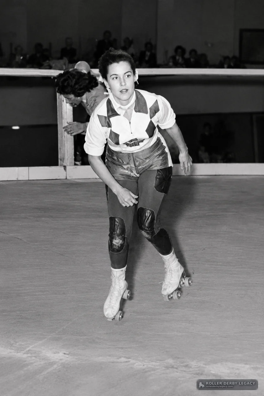 Roller derby action photograph from the Loretta Behrens Nass Collection