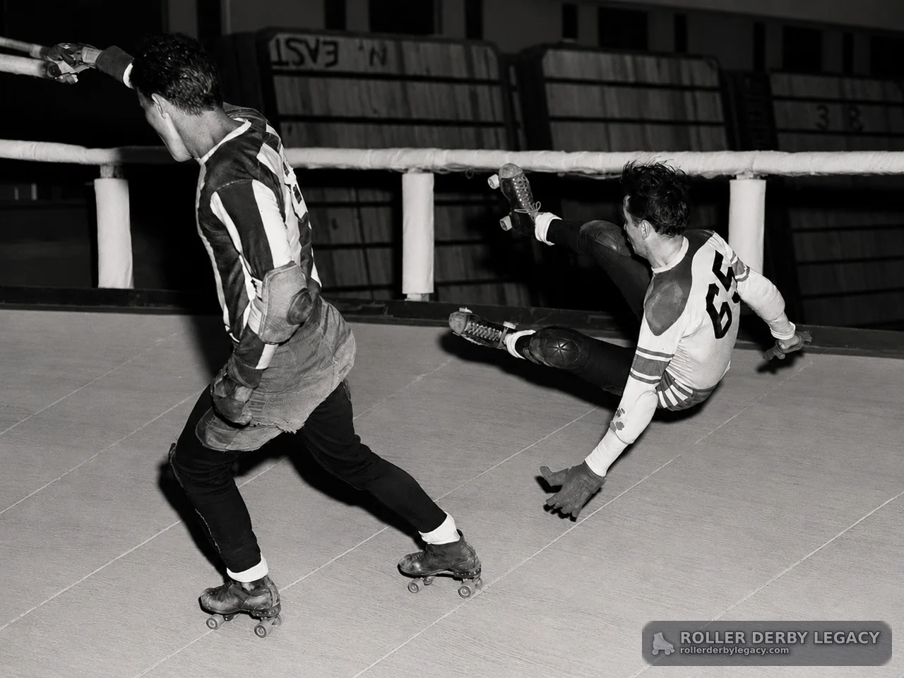 Indoor Roller Skating Action with Skater Falling