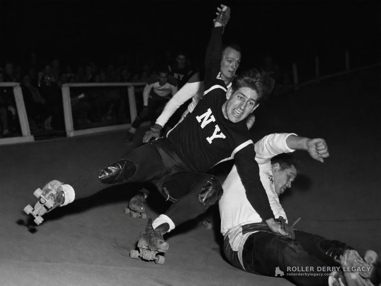 Roller Derby Collision with Skater in N Y Top