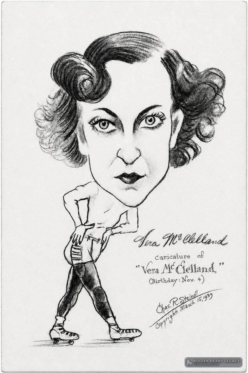 Caricature of Vera McClelland on Roller Skates