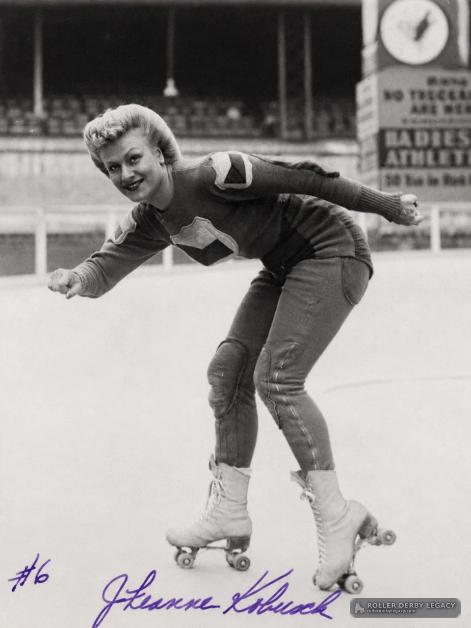 Inscribed Roller Skater Portrait with #6 and Jeanne