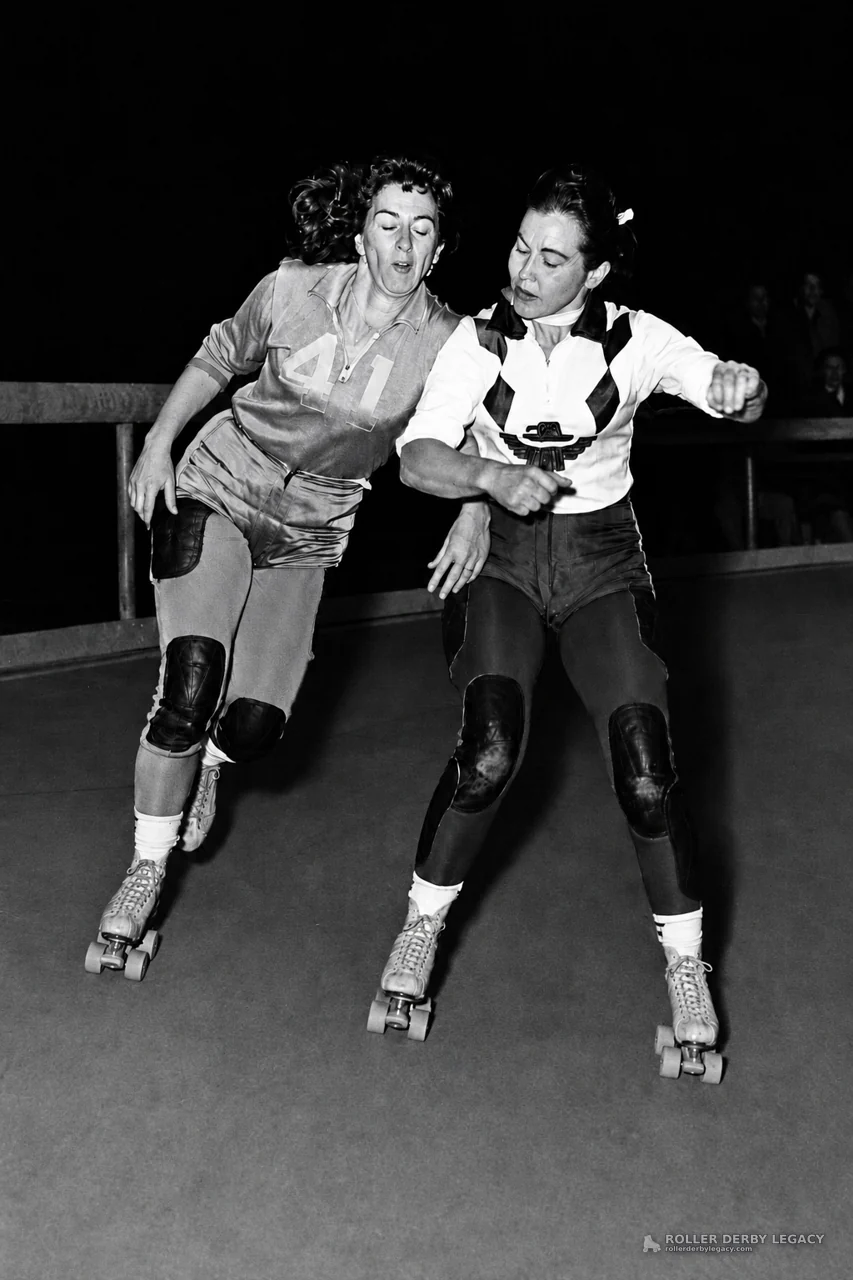 Two Roller Derby Skaters in Track Contact