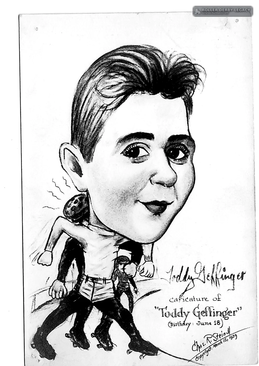 Caricature of Bill Freeman on Roller Skates, 1937
