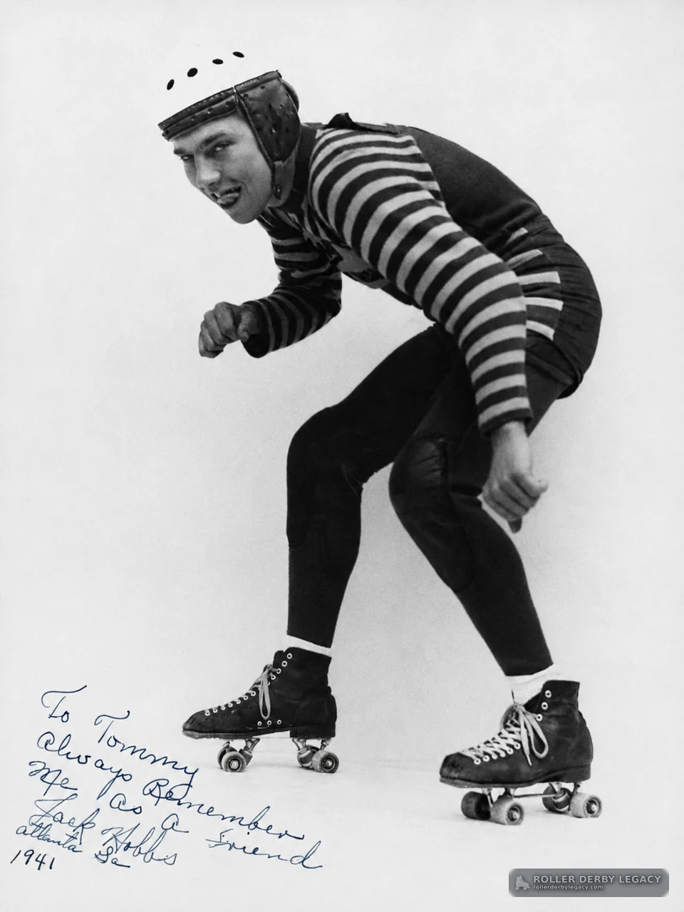 Inscribed Studio Portrait of a Crouching Roller Skater, 1941