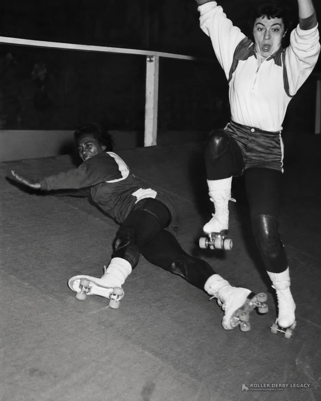 Roller Derby Skater Falls as Opponent Skates Past