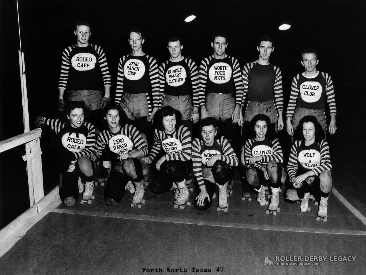 Twelve Roller Skaters in Sponsor Uniforms, Forth Worth Texas ’47