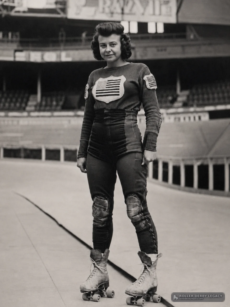 Vintage Roller Derby Skater on a Banked Track