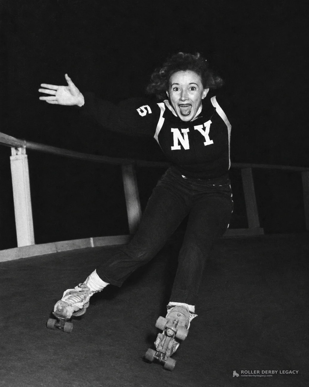 Skater in “N Y” Uniform on Roller Track