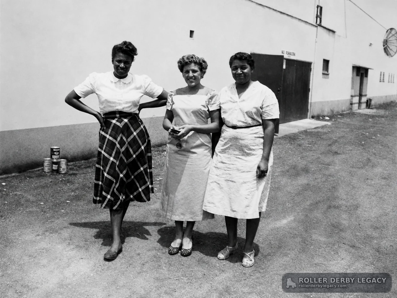 Three Women Outside a Building with No Admittance Sign