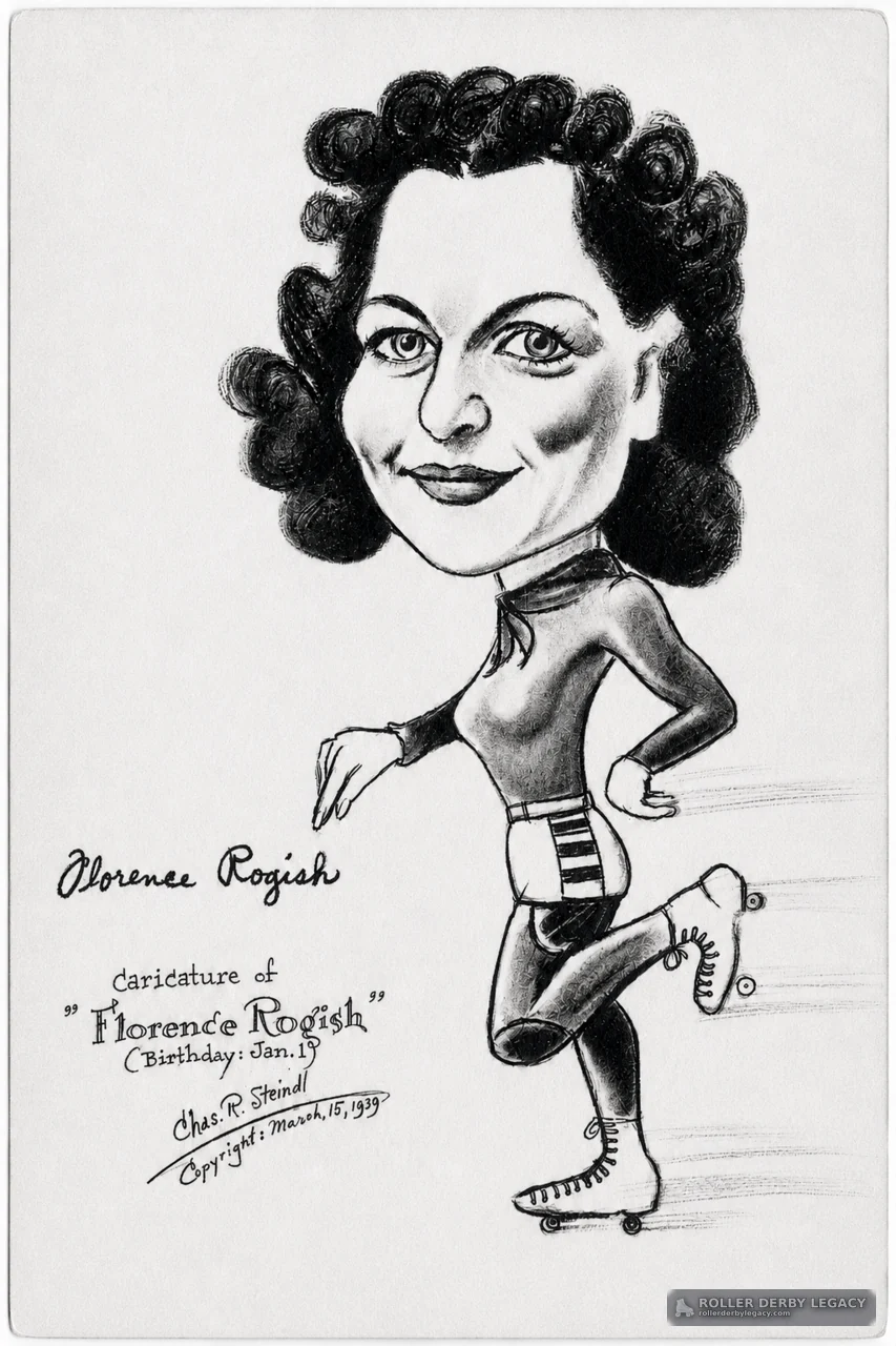 Florence Rogish Roller Skater Caricature, 1939