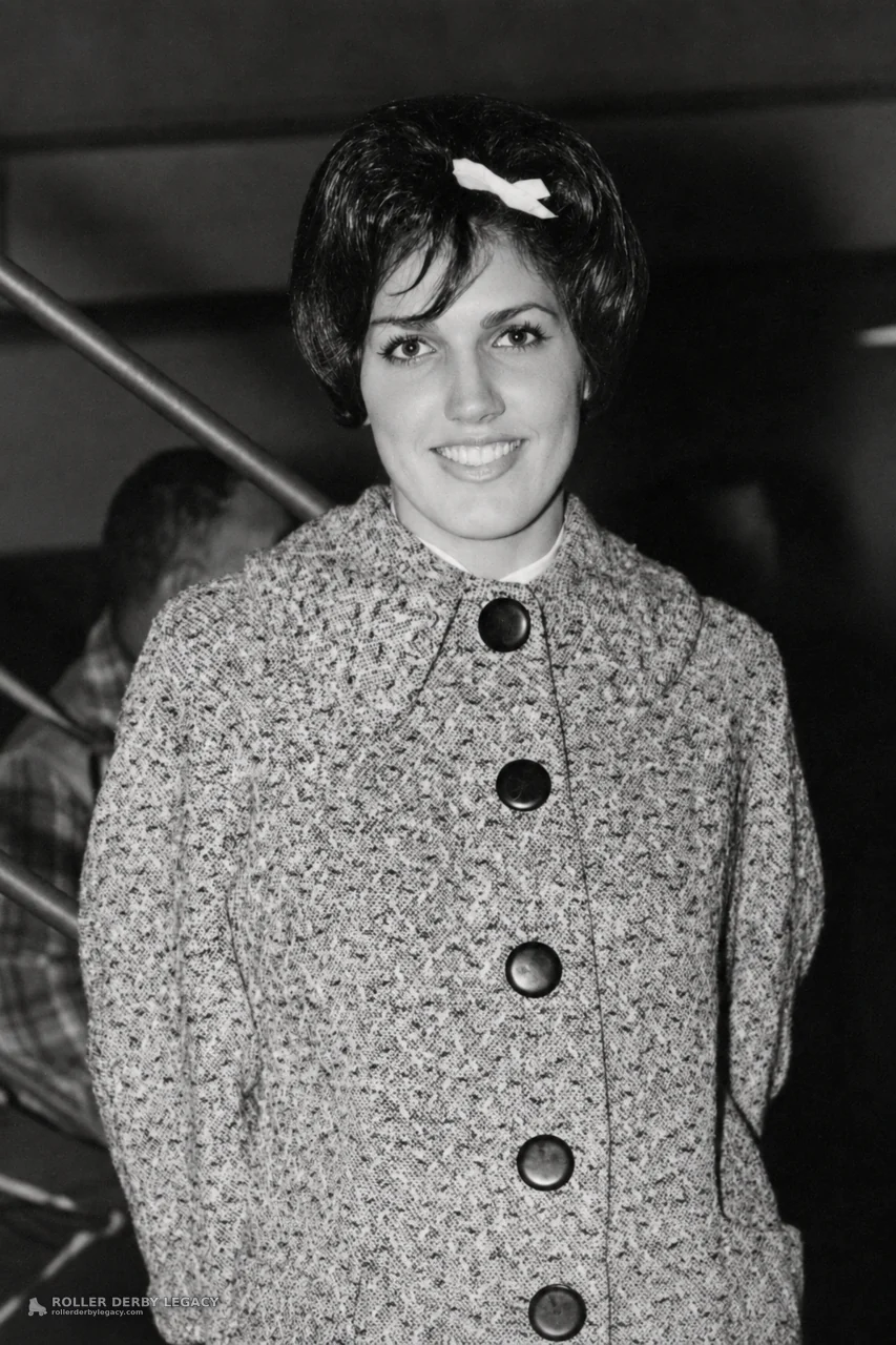 Smiling Woman in Patterned Coat with Hair Bow