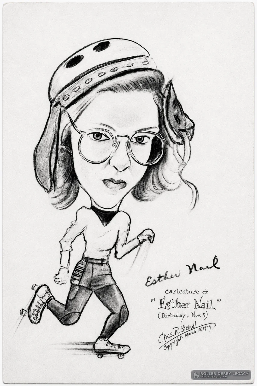 Caricature of Roller Skater Esther Nail, 1939