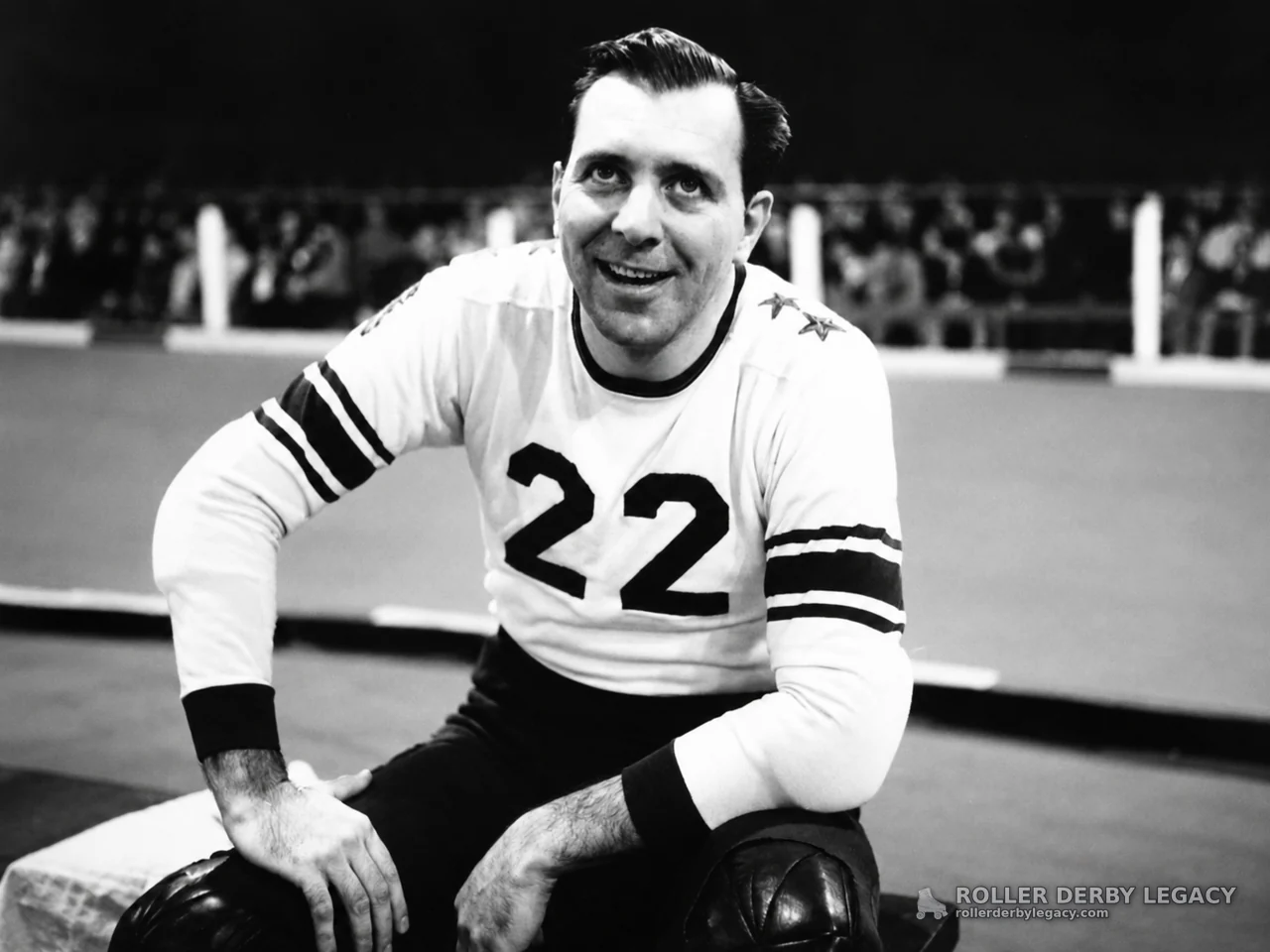 Smiling Roller Derby Skater in Number 22 Uniform