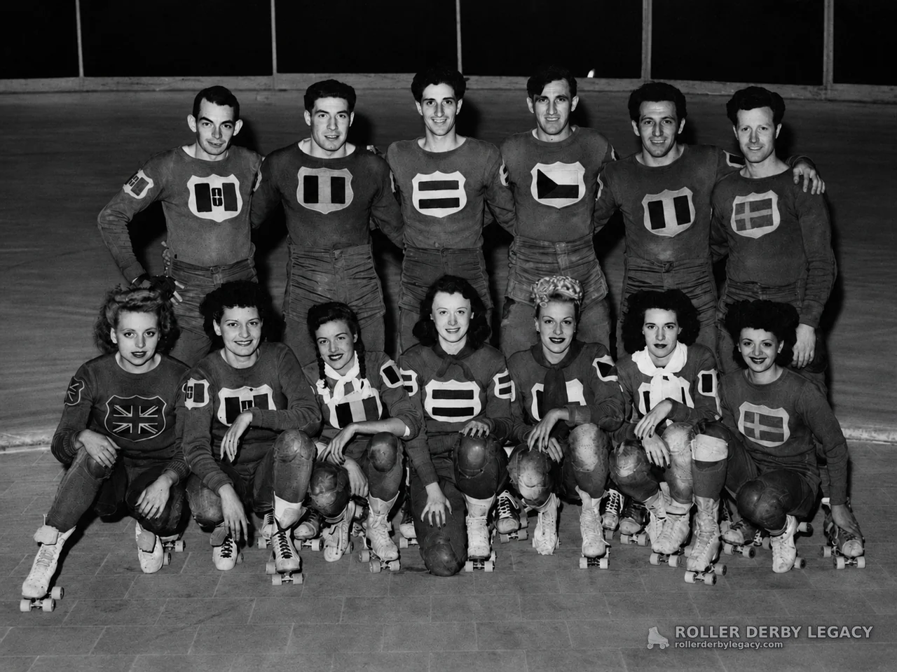 Uniformed Roller Skaters Group Portrait