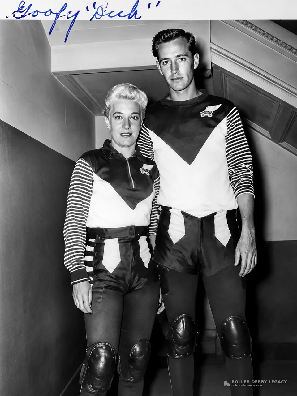 Unidentified Roller Skaters on an Indoor Stairwell