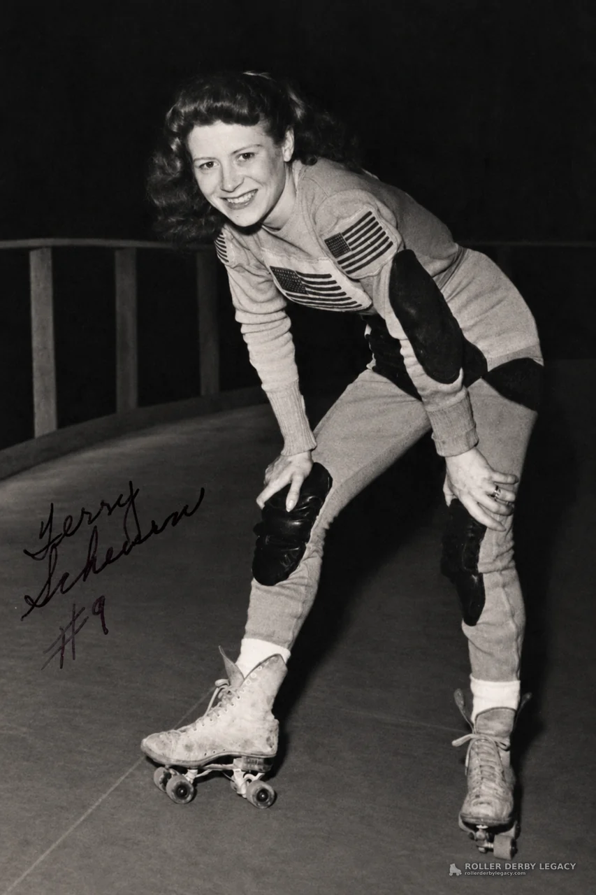 Smiling Roller Skater with “Jerry Seltzer #9” Inscription