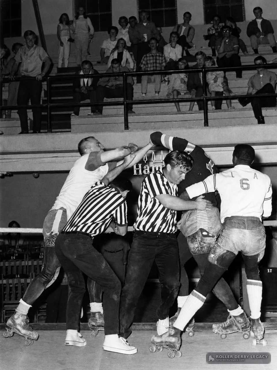 Roller Derby Skaters and Referees in Trackside Tangle
