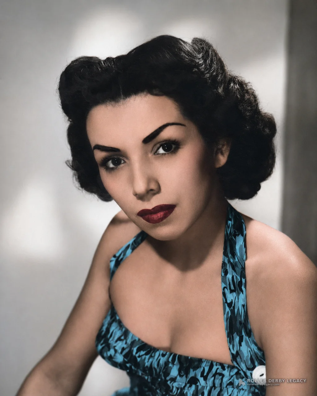 Unidentified Woman in Blue Halter Dress, Studio Portrait