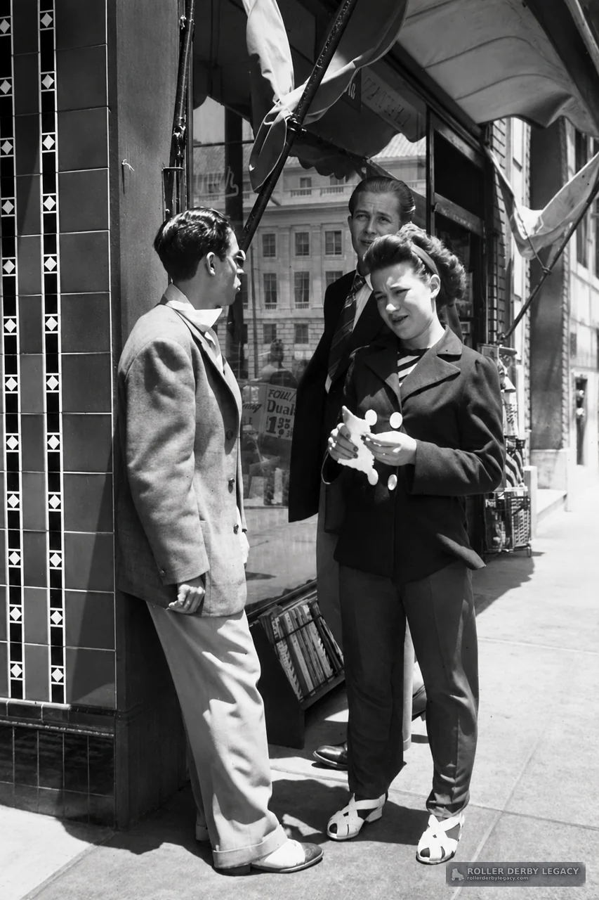 Three People Outside a Storefront, 1940s