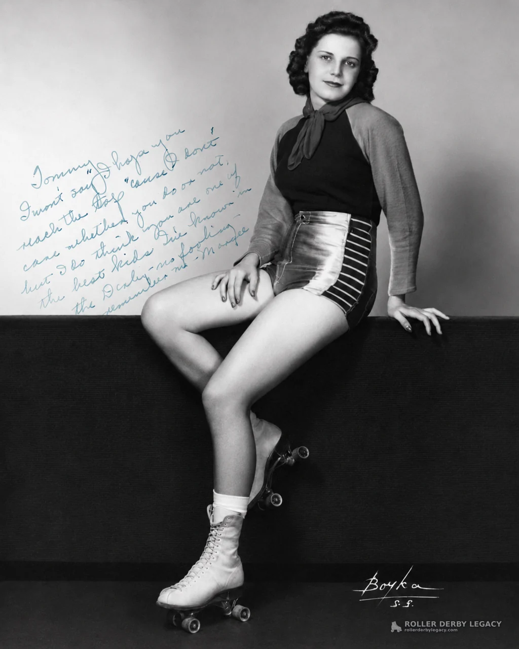 Studio Portrait of Roller Skater with Inscription