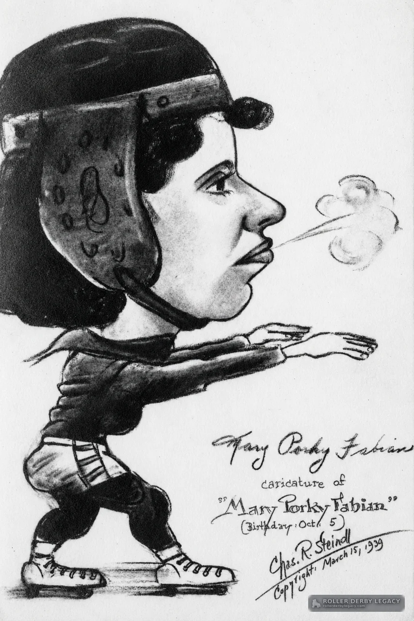 Mary “Porky” Fabian Roller Skater Caricature, 1939