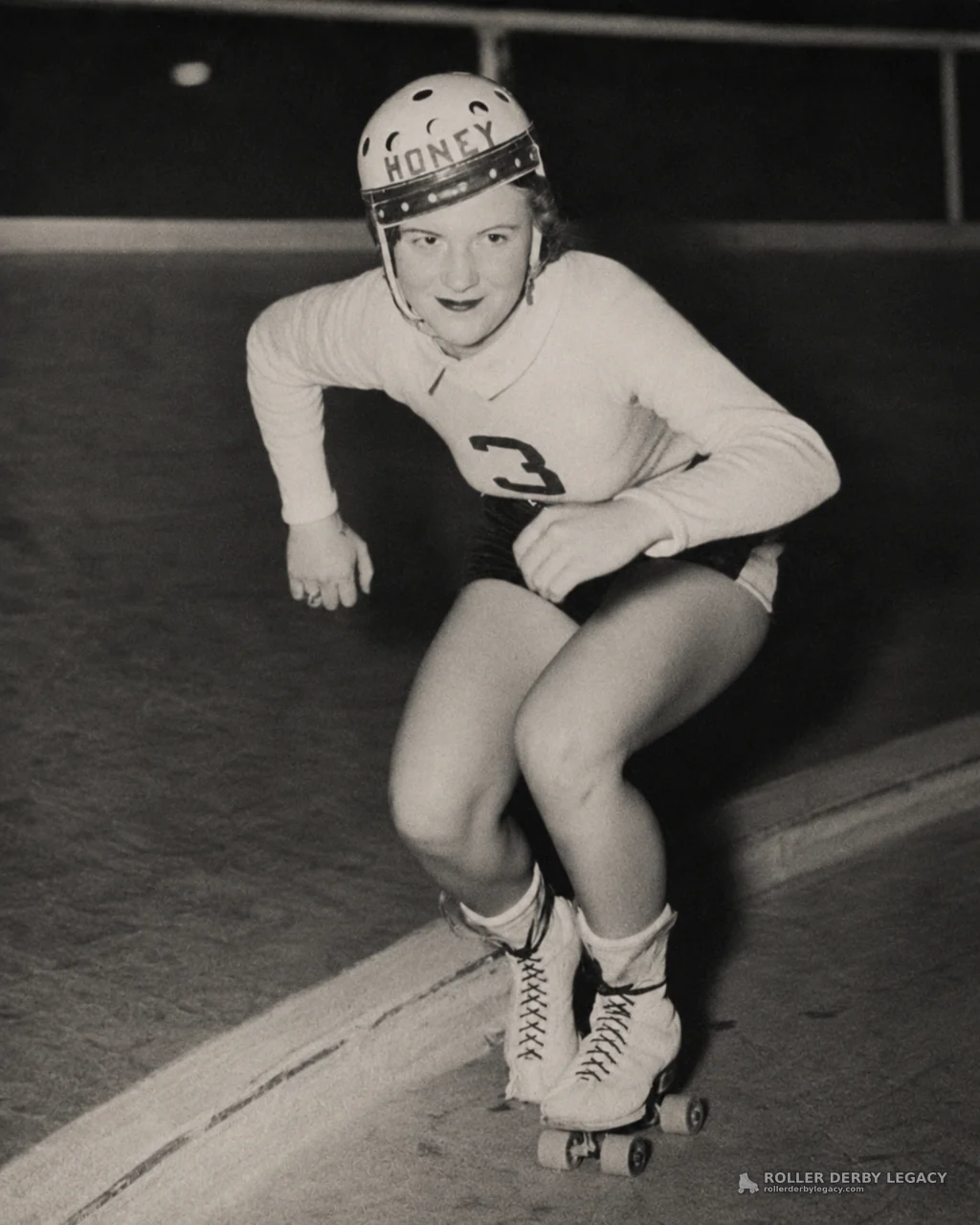 Skater with “HONEY” Helmet and Number 3 Jersey