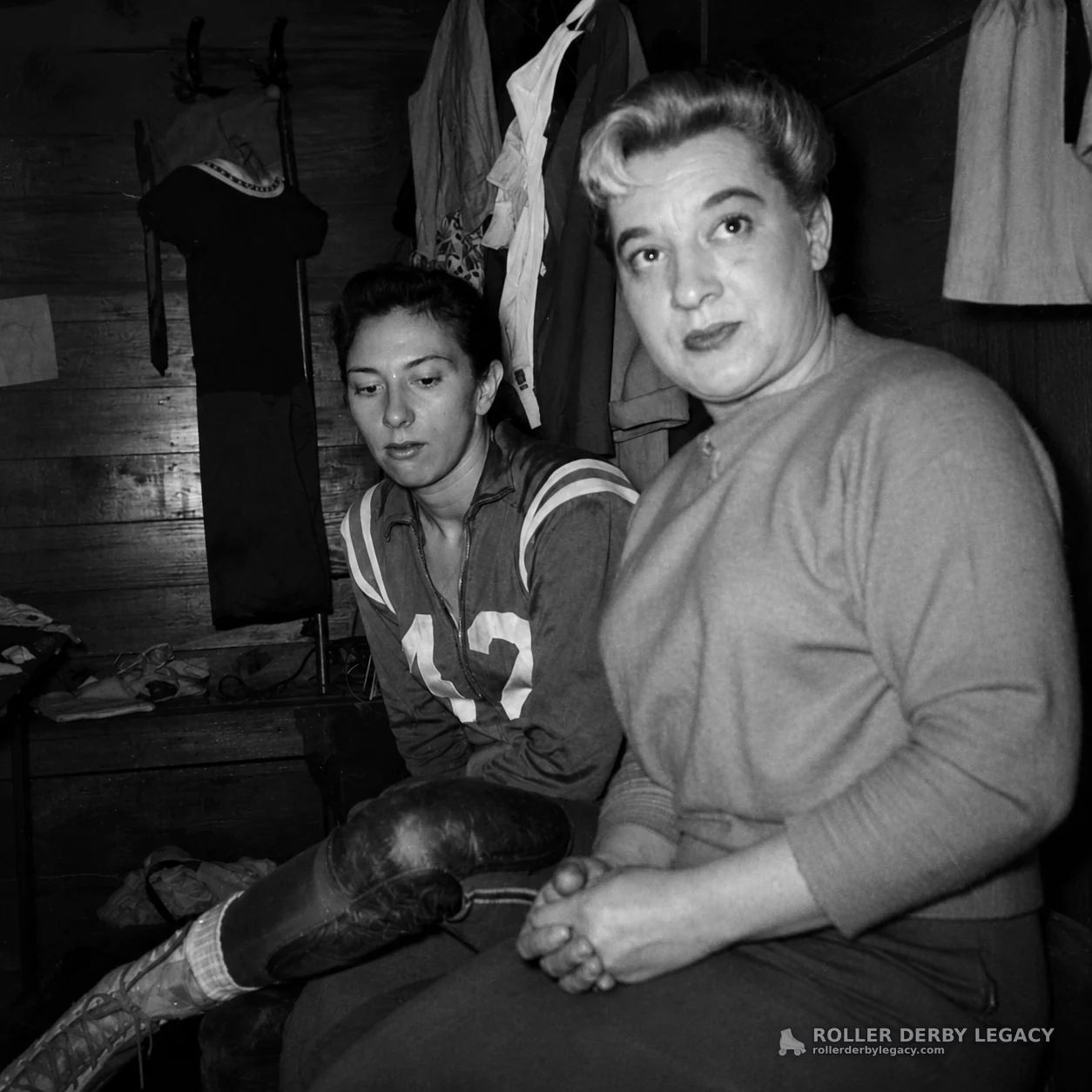 Roller derby action photograph from the Loretta Behrens Nass Collection