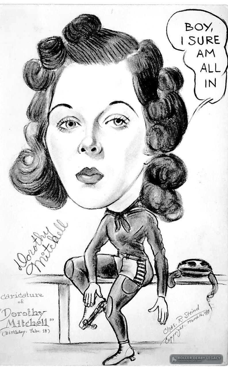 Caricature of Dorothy Mitchell with Roller Skates, 1939