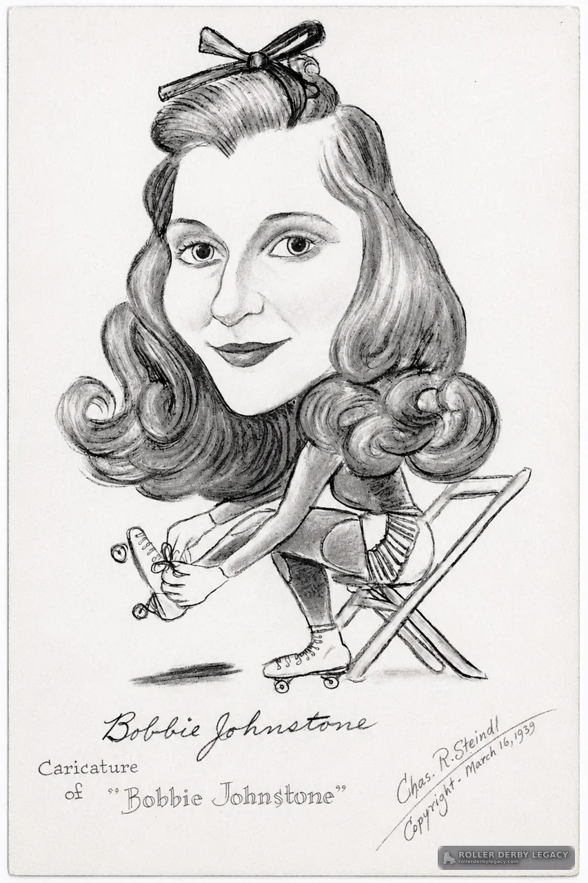 Caricature of Bobbie Johnstone Lacing a Roller Skate