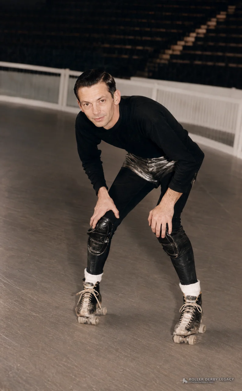 Skater Crouching on an Indoor Rink