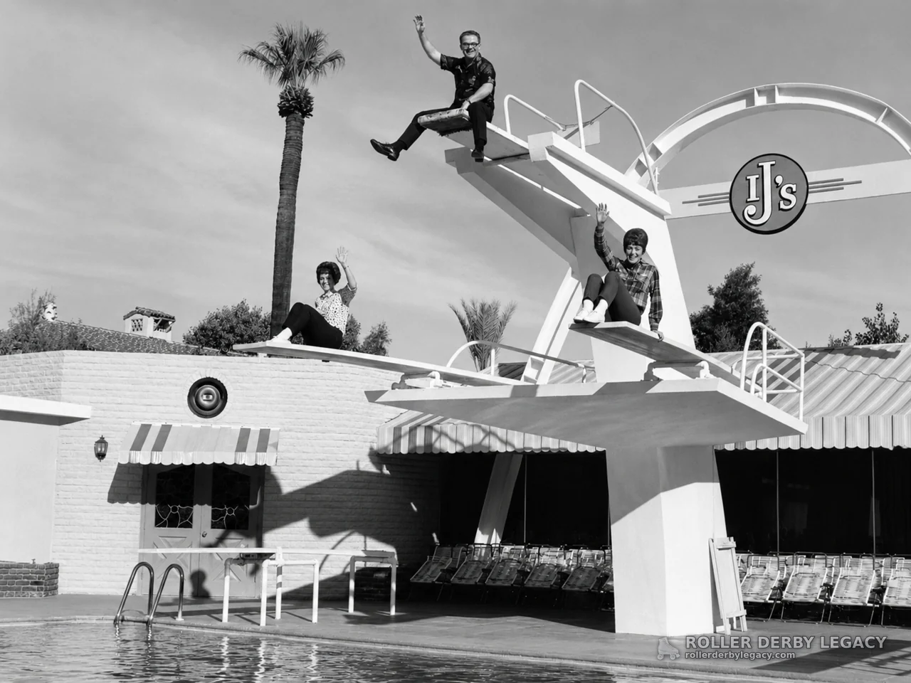 Group Waving from JJ's Pool Diving Boards