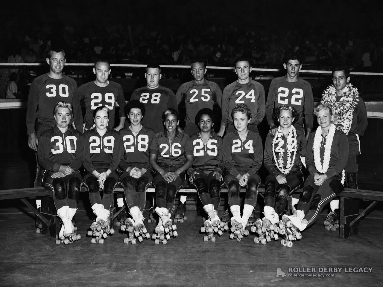 Numbered Roller Derby Skaters Group Portrait